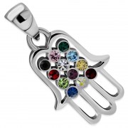 Tiny Hamsa Hoshen Silver Pendant w Swarovski, p408